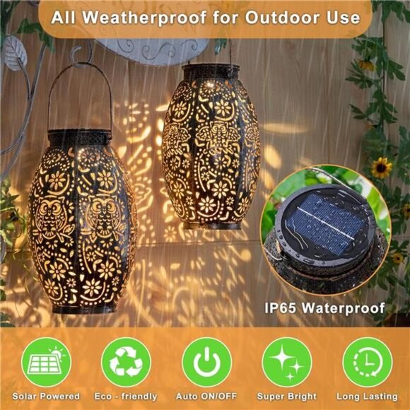 2Pack Owl Solar Outdoor Lanterns Waterproof,Large Decorative Garden Solar Lights - Picture 4 of 7